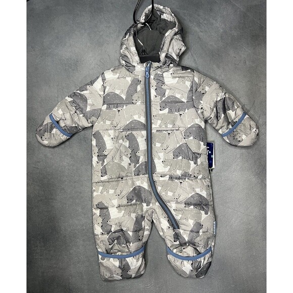 Wippette Other - Wippette Baby Fleece Lined Snowsuit Gray White Polar Bear Hooded Zip Up Sz 9M